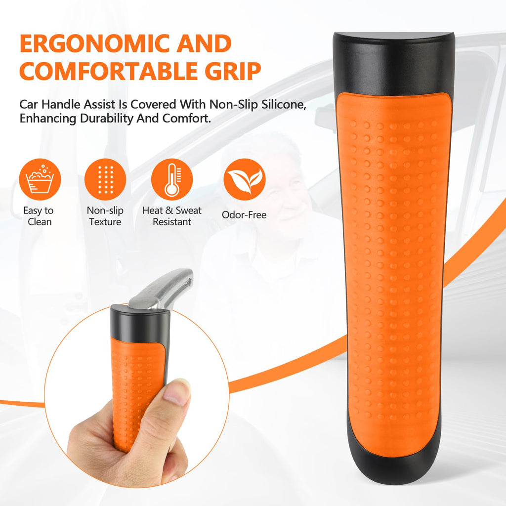 Kaiedos Car Door Handle for Elderly - 4 in 1 Auto Cane Portable Vehicle Support Handle Door Assist Bar, 2 Pack Car Handle Assist，Max Load: 500 Lbs, Anti-Slip Design (Orange)