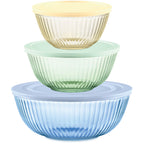 Pyrex Colors Tinted 6-PC Full Set, Small/Medium/Large Glass Mixing Bowls With Lids, Nesting Space Saving Set of Bowls For Prepping and Baking, 1.3QT, 2.3QT & 4.5QT