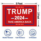 Trump 2024 Flag 3x5 Outdoor Double Sided - 3 Ply Red Take America Back 2024 Donald Trump Flags for Outside Indoor Outdoor Patriotic Decorations - Heavy Duty President Trump Flag with 2 Brass Grommets