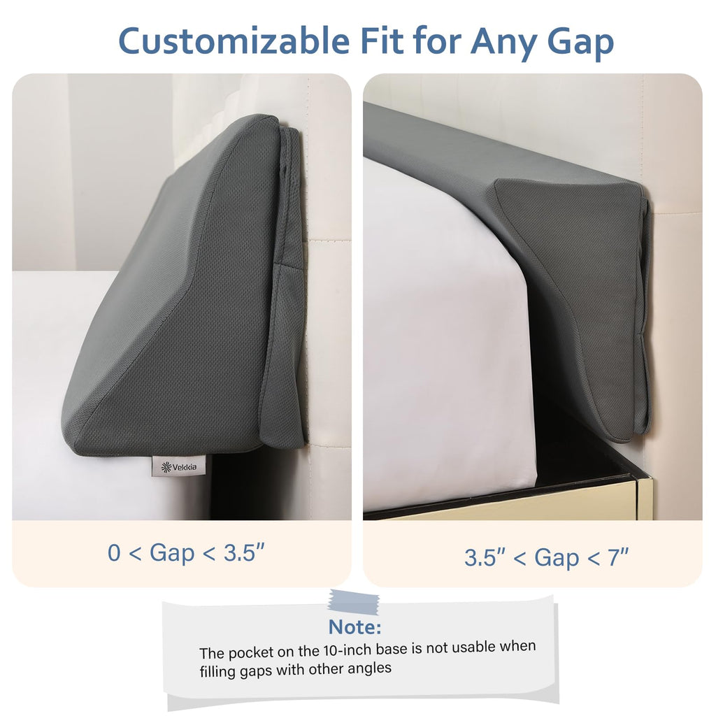 Vekkia King Bed Wedge Pillow for Headboard Gap Filler(0-7"),High-Density Foam,Prevents Pillows & Items from Falling,Ergonomic Design,Large Storage Pockets, Removable&Washable Cover,Gray,76''x7''x11''