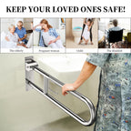 Toilet Grab Bar 30.3 Inch, YuanDe Flip Up Grab Bar with Paper Holder, Polished Chrome Anti-Slip Safety Bars for Toilet, Stainless Steel Knurled Toilet Handles for Seniors Disabled Elderly Pregnant