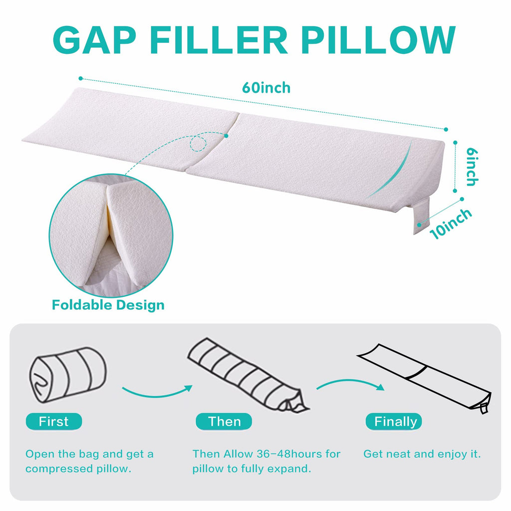 SLIGUY Queen Size Bed Wedge Pillow Headboard Pillow Mattress Wedge Bed Gap Filler Fill The Gap (0-7") Between Your Headboard and Mattress for Sleeping Backrest Pillow（White 60"x10"x6"）