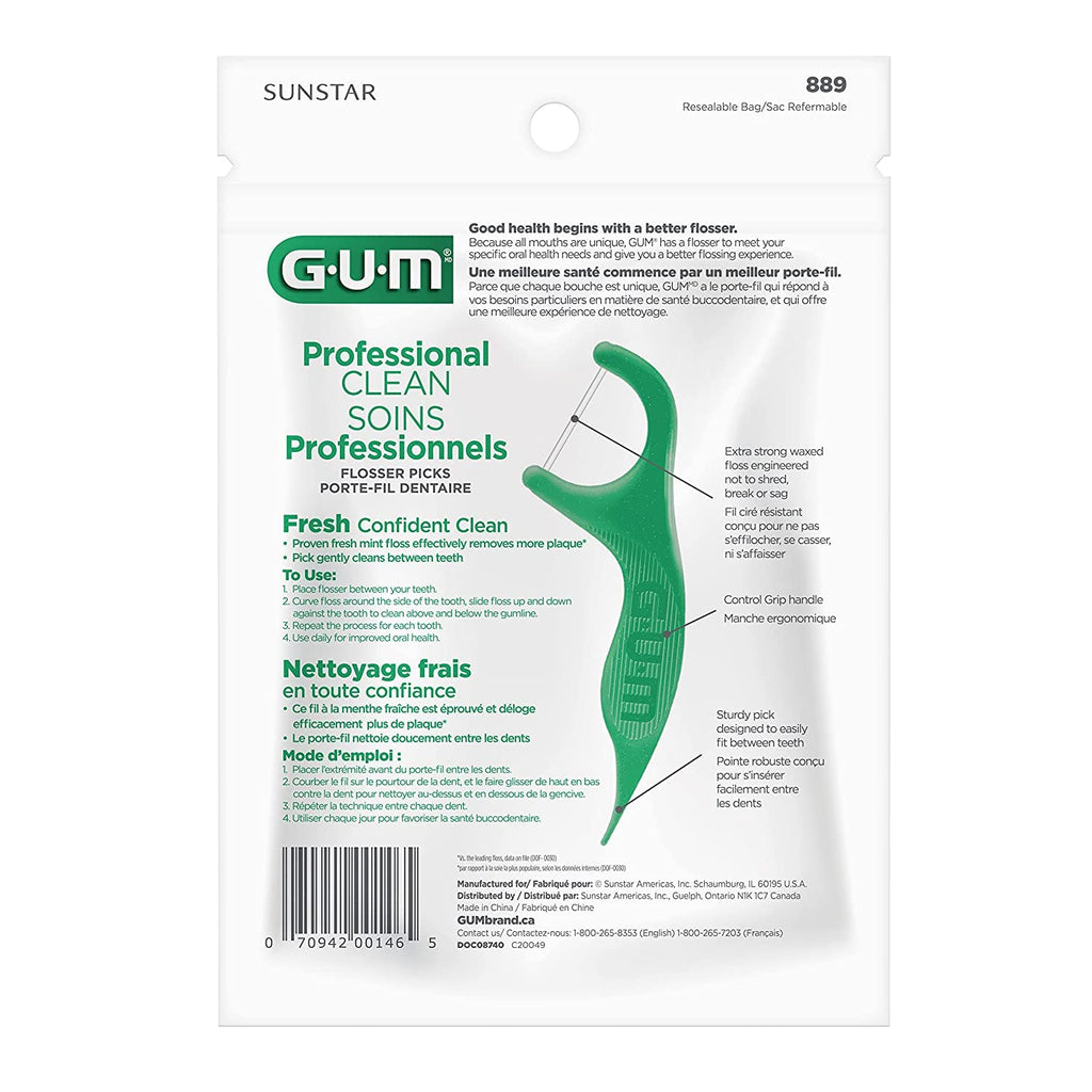 GUM Professional Clean Floss Picks - Extra Strong Shred-Resistant Floss, Easy Grip Handle - Dental Flossers for Adults - Fresh Mint Flavor, 150ct (4pk)