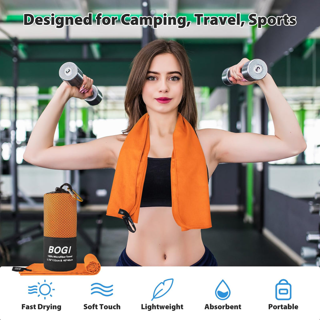 Microfiber Travel Sports Towel-Quick Dry Towel,Soft Lightweight Microfiber Camping Towel Absorbent Compact Travel Towel for Camping Gym Beach Bath Yoga Swimming Backpacking (M:40''x20''-Orange)