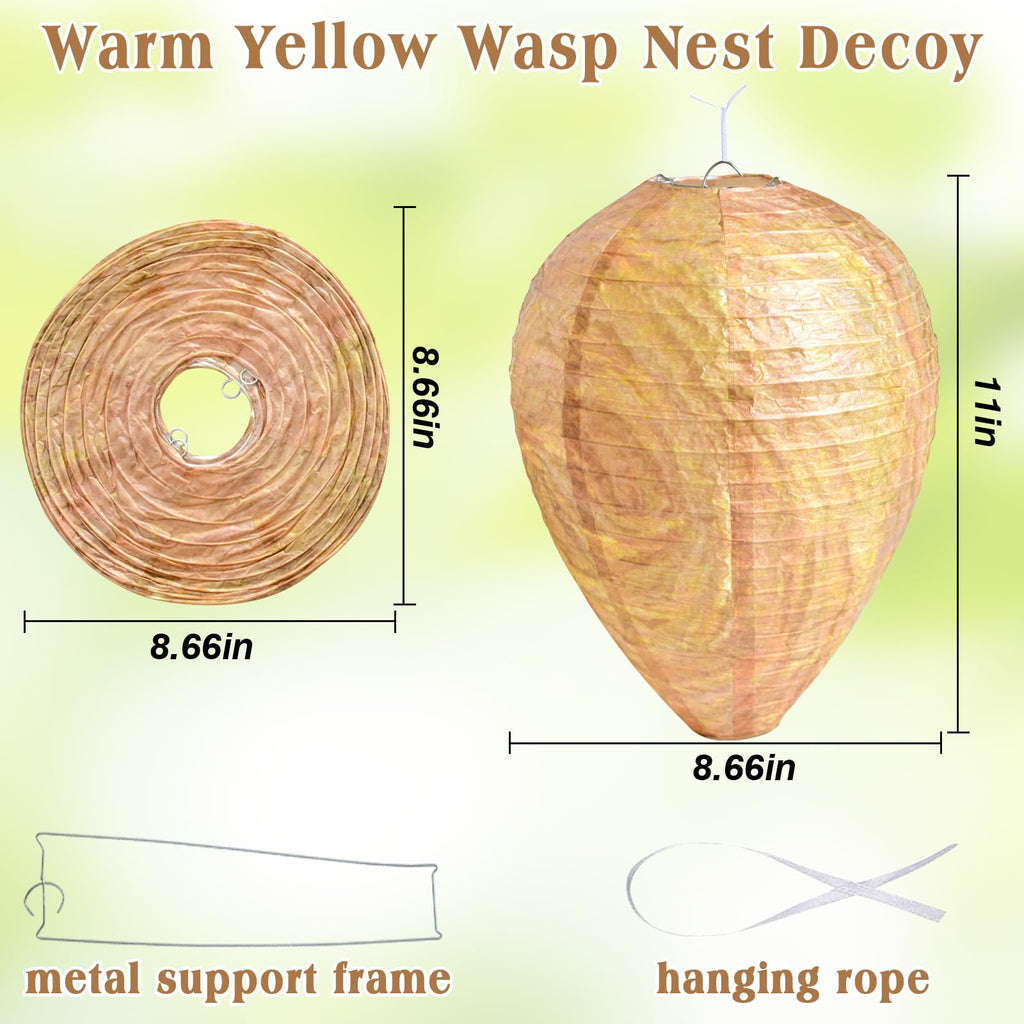 ZeeDix 4 Pack Hanging Paper Fake Wasp Nest Decoy- Eco Friendly Effective Deterrent Bee Hornets Wasp Nest for Outdoor, Home and Garden(8.66"×11",Warm Color)