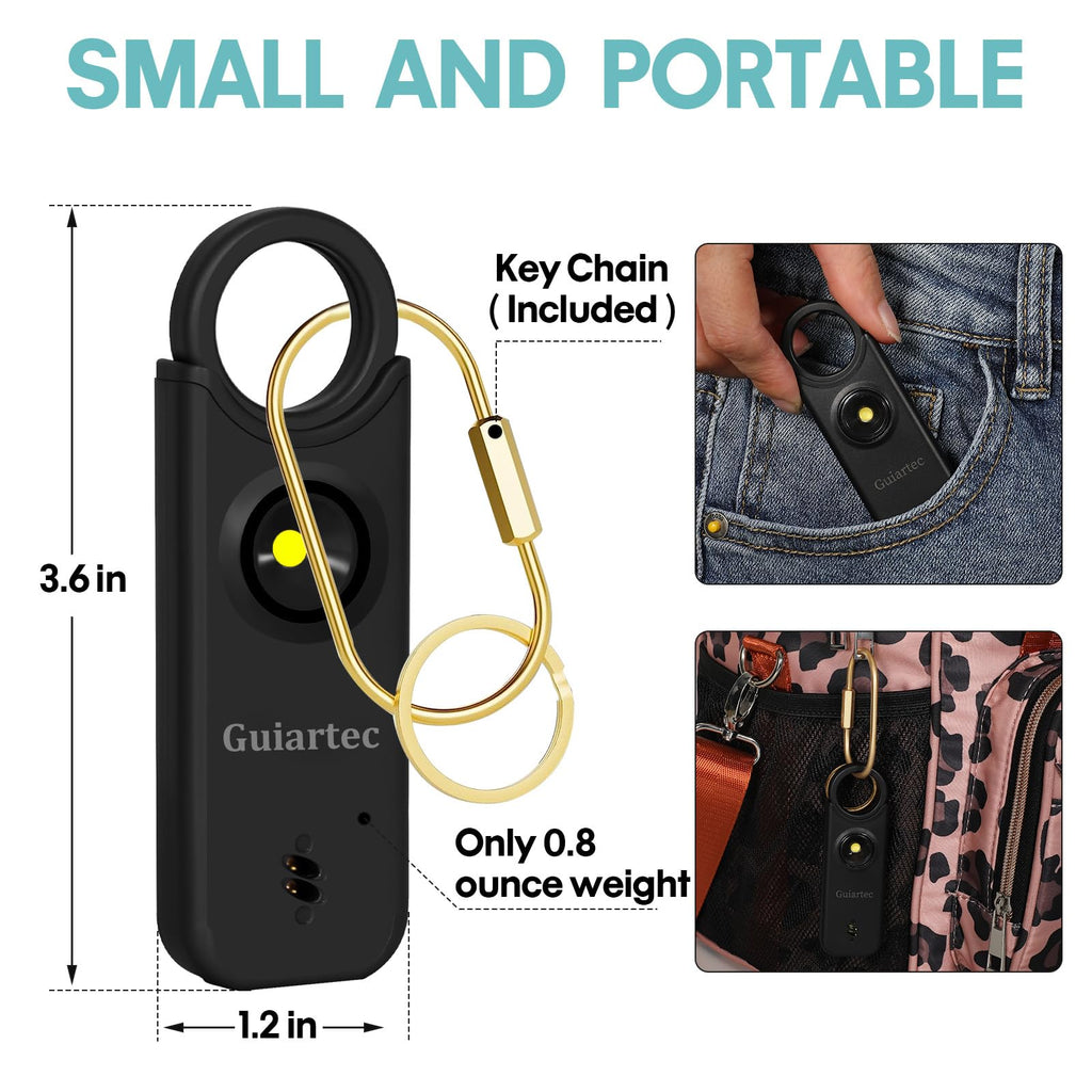 Rechargeable Personal Safety Alarm for Women, 135 dB Loud Self Defense Keychain Siren with LED Strobe Light, Personal Emergency Security Safe Devices Key Chain Alarms for Women Kids Elderly (Black)