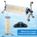 Pool Filter Cleaning System and Cleaner Stand Solid Aluminum Shaft- Compatible with 3，4，and 6 Inch Filter Cartridges，Dual Use Stand Design for Vertical & Horizontal
