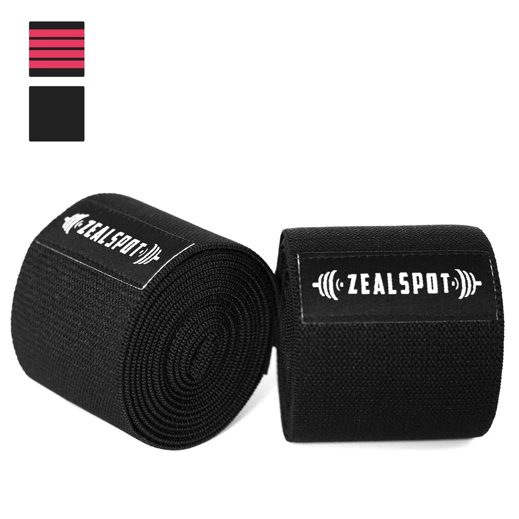Zealspot Knee Wraps(Pair) Compression & Elastic Support for Cross Training,WODs,Gym, Workout,Weightlifting,Fitness & Powerlifting – Best Knee Straps for Squats -For Men & Women-72 inches (Black(Pair))