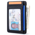 Slim Minimalist Front Pocket RFID Blocking Leather Wallets for Men and Women - Carbon Fiber Black