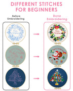 Christmas Embroidery Kit for Adult Beginners, 3 Sets Embroidery Stitch Practice kit Include Embroidery Cloth Hoops Threads for Craft Lover Hand Stitch (Santa Claus & Tree & Wreath)