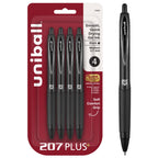 207 Plus+ Retractable Gel Pens, Medium Point (0.7mm), Black, 4 Pack