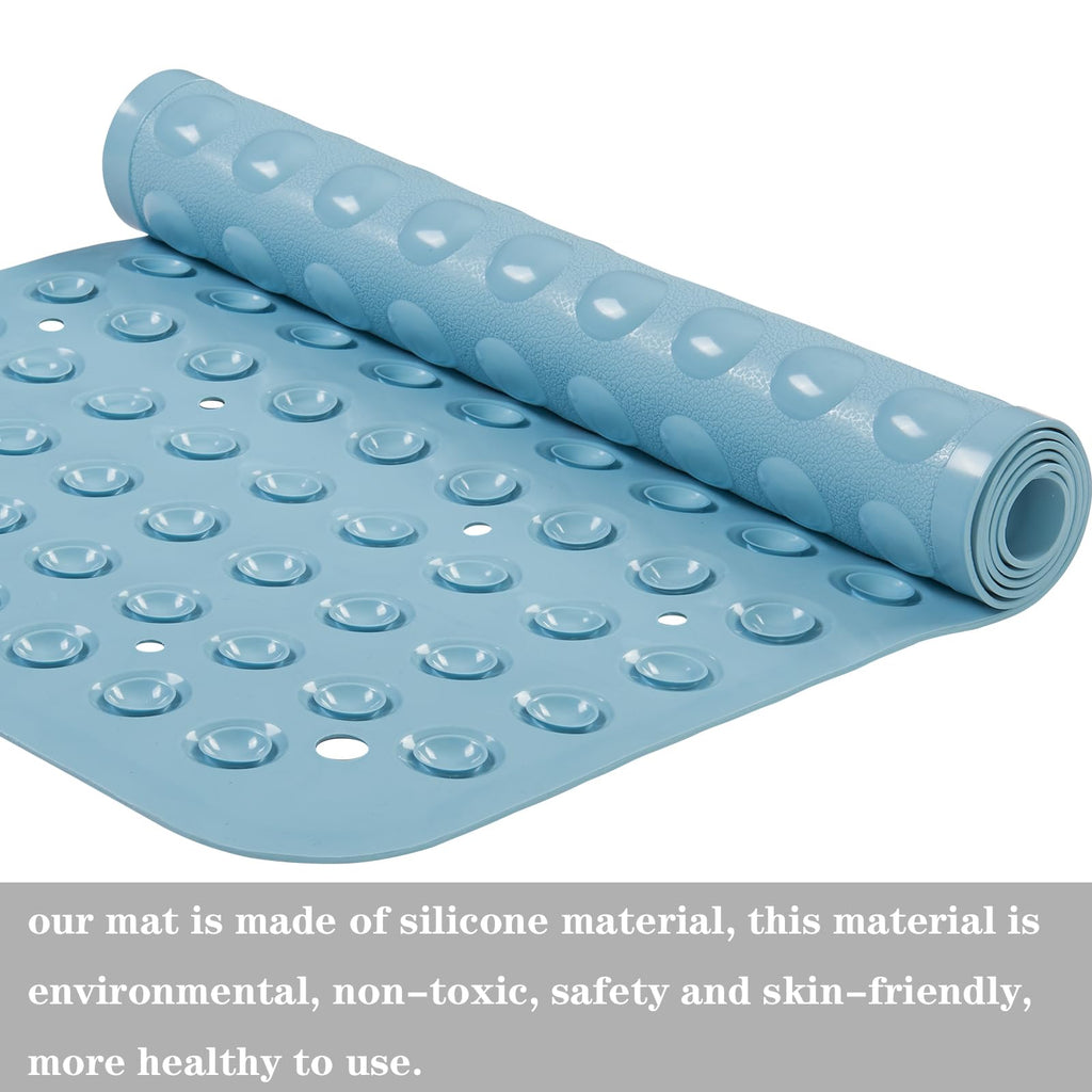 YANZIFLY Bathtub Mat for Shower: Soft Silicone 16 X 40 Inch Bath Mat Non Slip with Suction Cups Tub Mat for Bathroom for Kids Elderly Extra Large Shower matt Machine Washable - Blue