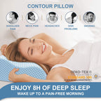 Anvo Memory Foam Pillow, Neck Contour Cervical Orthopedic Pillow for Sleeping Side Back Stomach Sleeper, Ergonomic Bed Pillow for Neck Pain - Blue White, Firm