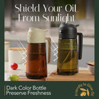 YARRAMATE 16oz/470ml Light-Blocking Dark Oil Sprayer for Cooking, 2 in 1 Olive Oil Dispenser Bottle for Kitchen, Premium Dark Green Glass Oil Bottle, Food-Grade Oil Mister for Air Fryer, BBQ (Black)