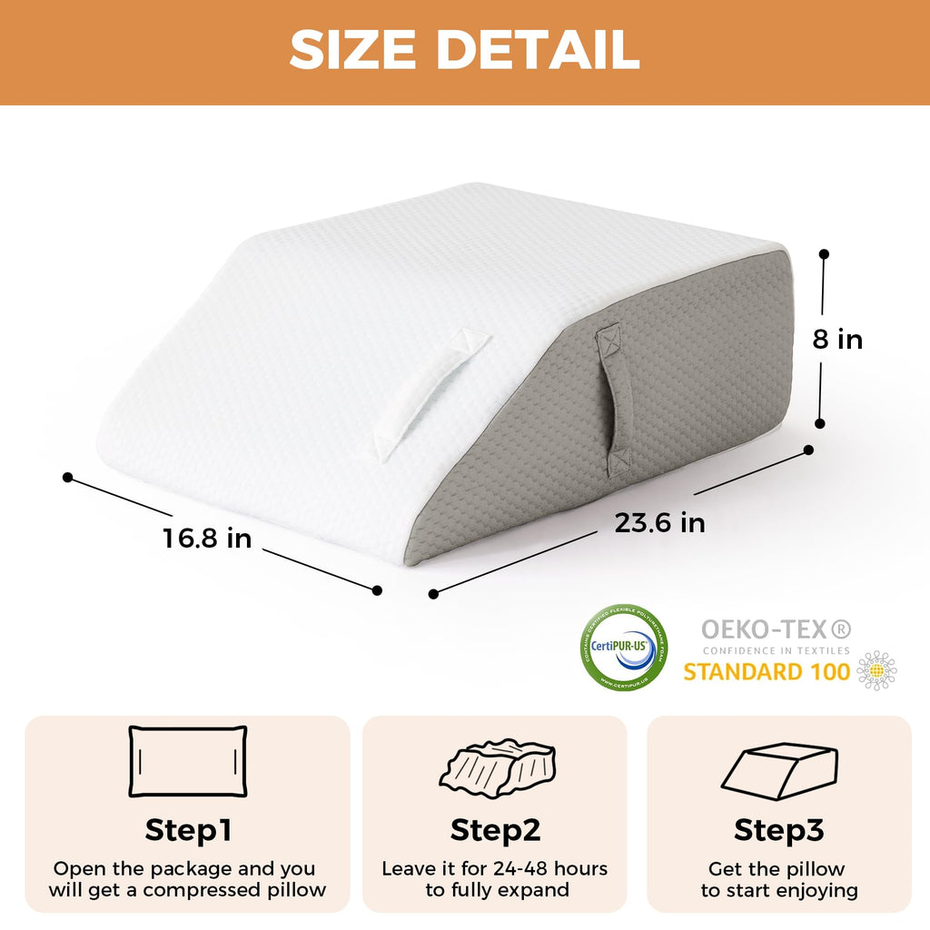 BIEEZZK Leg Pillow Elevation Blood Circulation, Leg Elevation Pillows for After Surgery, Swelling, Leg Elevating Pillows with Cover and Handle, Leg Pillow for Pain Relief, 23.6×16.8×8 Inch, White/Grey