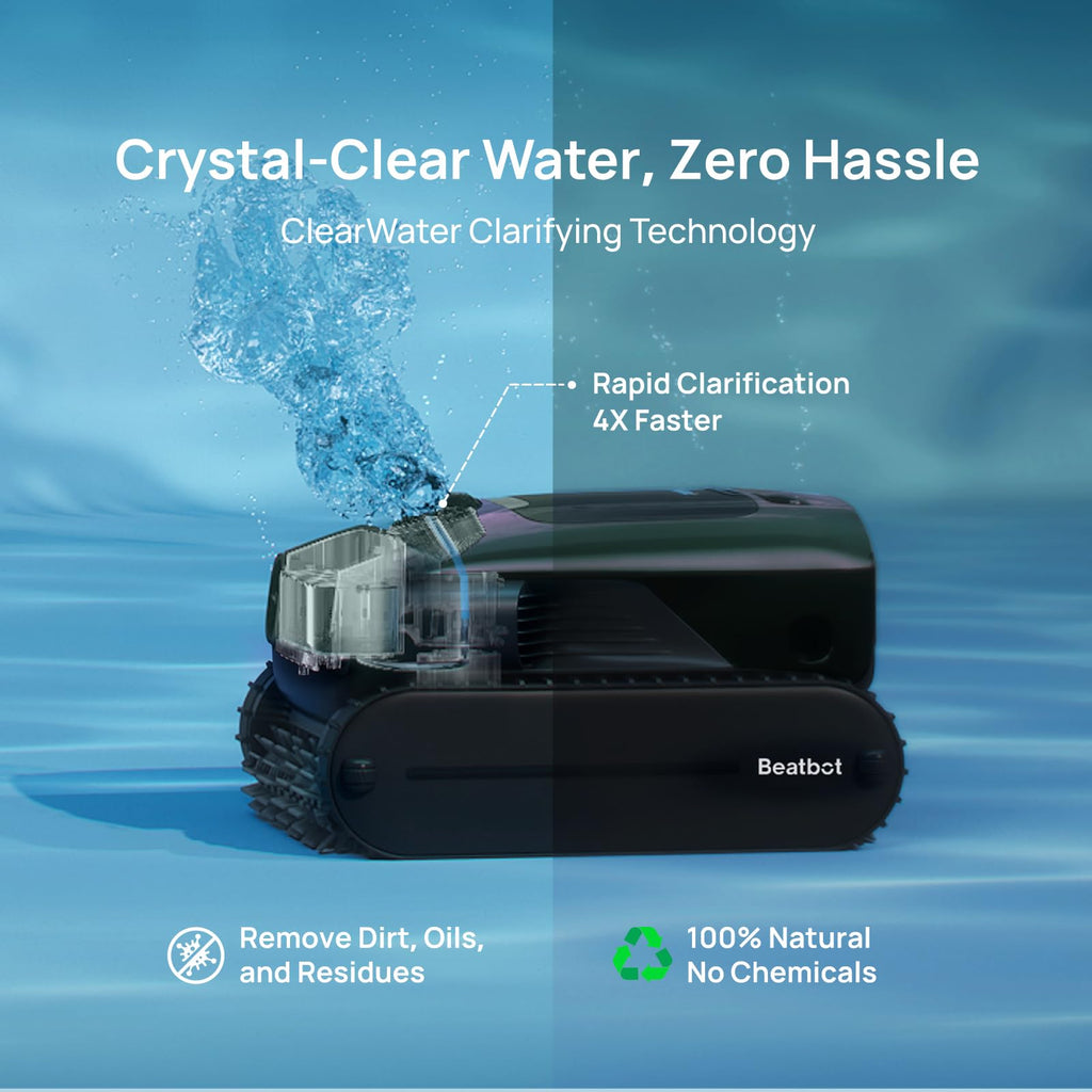 Beatbot AquaSense 2 Pro Cordless Robotic Pool Cleaner, Unmatched 5-in-1 Cleaning, Surface Parking, Skimmer with APP Control, Water Clarification, for Pools up to 3,875 Sq.ft – Obsidian