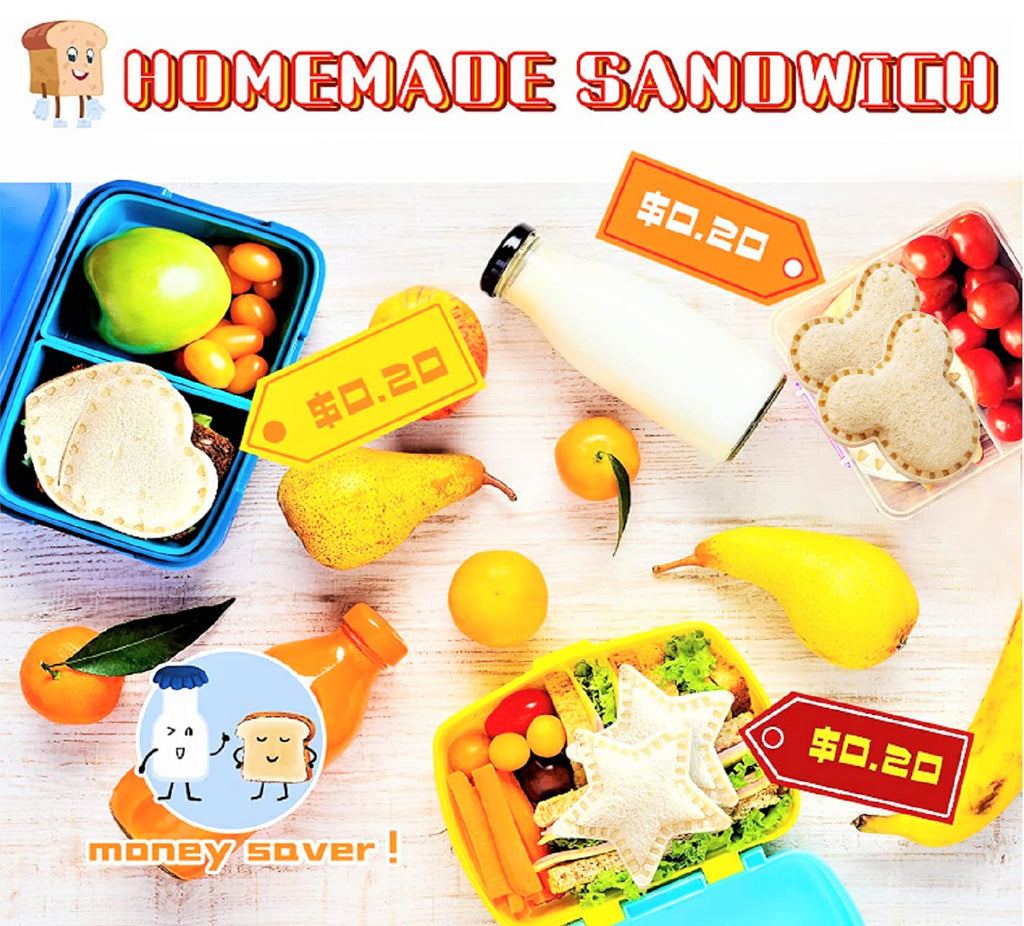 Uncrustable Sandwich Cutter, 12pcs Sandwich Cutter and Sealer sets, Uncrustable Maker, Crustless Sandwich Maker, Bread Cookie Cutters for Boys Girls Lunch & Bento Box (Dinosaur Heart Mouse Star)