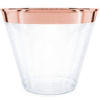 Prestee 100 Rose Gold Plastic Cups - 9 oz Hard Disposable Rose Gold Cups - Rose Gold Party Decorations - Plastic Wine Cups - Plastic Cocktail Glasses - Plastic Drinking Cups - Bulk Party Clear Cups