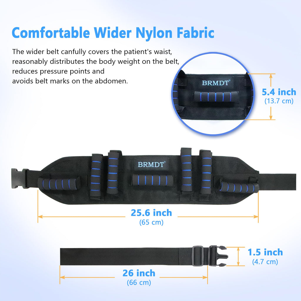 BRMDT Gait Belt Transfer Belts for Seniors, Adjustable Gate Belts Medical for Elderly and People with Limited Mobility, Comfortable 5.4" Wider Back Belt with 7 Ergonomic Handles (30.9"-55.9")