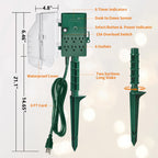 SURAIELEC Outdoor Power Stake Light Timer, Dusk to Dawn, 6 Electrical Outlet Power Strip Weatherproof, 6FT Extension Cord Multiple Outlet for Patio Lights, Sprinkler, Garden, Christmas Decorations