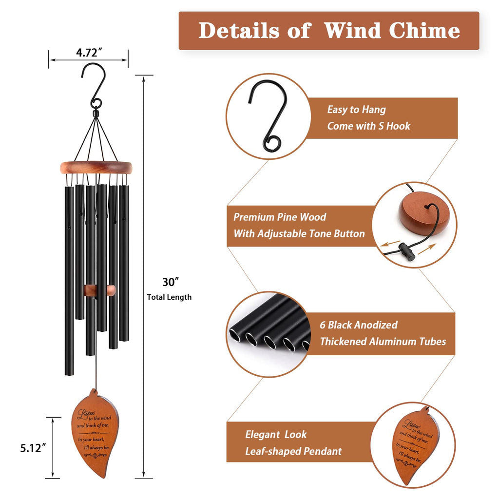 Soopau Memorial Sympathy Wind Chimes , Sympathy Gift Baskets in Memory of a Loved One Mother Father For Memorial/Bereavement/Condolence , 30" Wooden