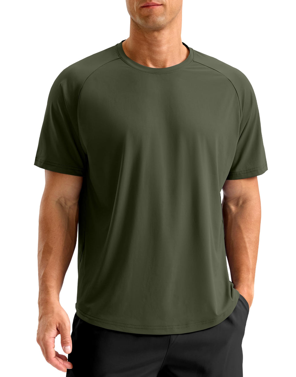 Mens Workout Shirts Quick Dry Athletic Running T-Shirts Short Sleeve Cooling Moisture Wicking Gym Active Tee Tops Olive L