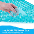 SlipX Solutions Power Grip Extra Long Bath Tub & Shower Mat 39x16, Wet Floor Non-Slip for Elderly & Kids Bathroom, 30% Longer Bathtub Mats, 200 Suction Cups, Drain Holes (1, Clear Aqua)