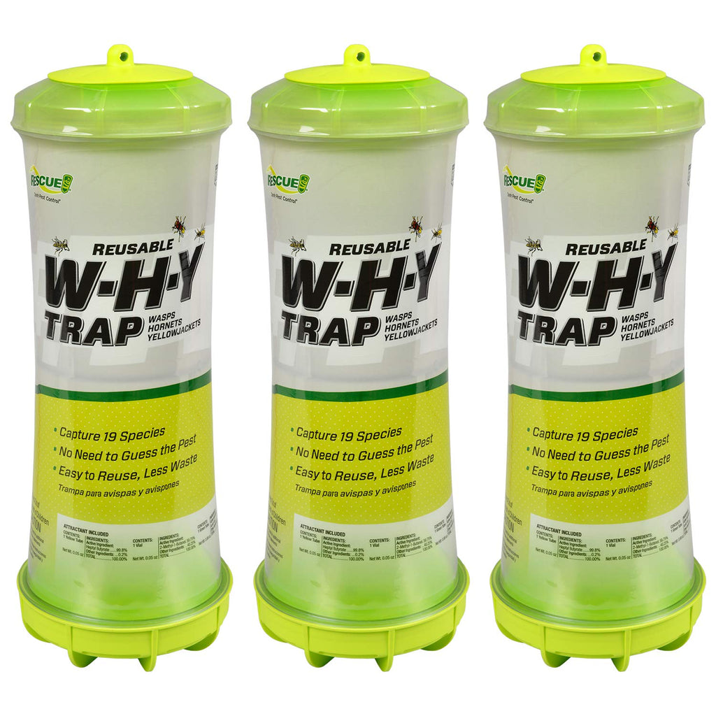 RESCUE! WHY Trap for Wasps, Hornets, & Yellowjackets – Hanging Outdoor Trap - 3 Traps