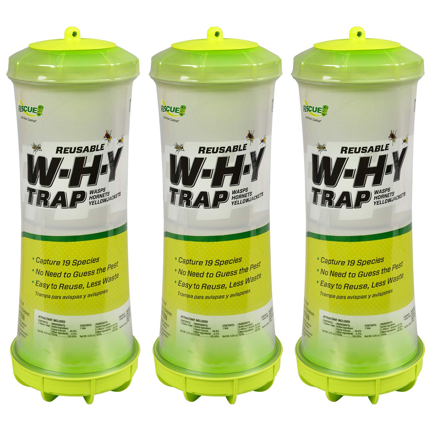 RESCUE! WHY Trap for Wasps, Hornets, & Yellowjackets – Hanging Outdoor Trap - 3 Traps
