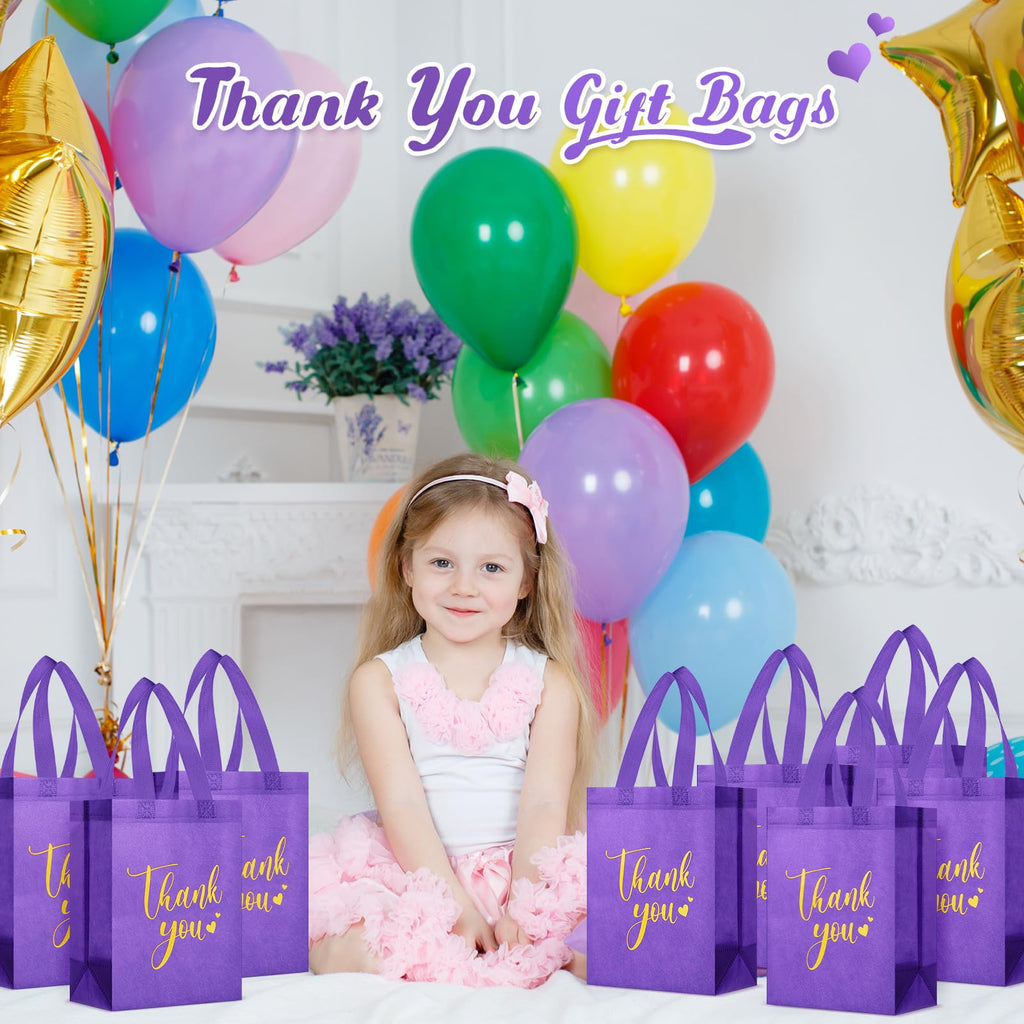 Sweetude 30 Pcs Thank You Gift Bags with Handles Bulk Reusable Goodie Bag Non Woven Foldable Bag for School Graduation Wedding Bridesmaid Gifts(Dark Purple, 10 x 8 x 4 Inch)