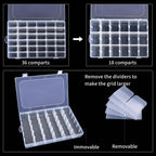 OUTUXED 2 Pack 36 Grids Clear Plastic Bead Organizer Box, Fishing Tackle Box Compartment Organizer with Adjustable Dividers for Jewelry, Art Craft, Bead Storage Containers with 5 Sheets Label Stickers