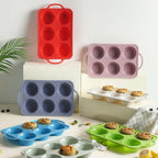 2 Packs 6 Cups Silicone Muffin Pan with Metal Reinforced Frame Jumbo Size Cupcake Pan Tray Egg Bites Silicone Circle Cookie Molds Muffin Tin Tart Pans Baking Sheet Set for Breakfast Sandwiches