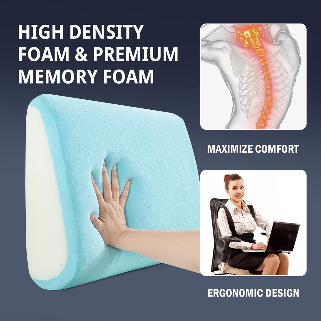 HOMBYS Lumbar Support Pillow for Recliner Chair, Memory Foam Back Support Cushion for Elderly,Extra Large Lumbar Support Pillow with Extension Straps