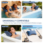 HUGABOW 2-Pack Large Pillows for Hot Tub (Blue), Spa & Chaise Lounge – Universal Headrest & Neck Support Cushion with Removable Weighted Pouch, Long Strap for Height Adjustment & Easy-Dry Hook