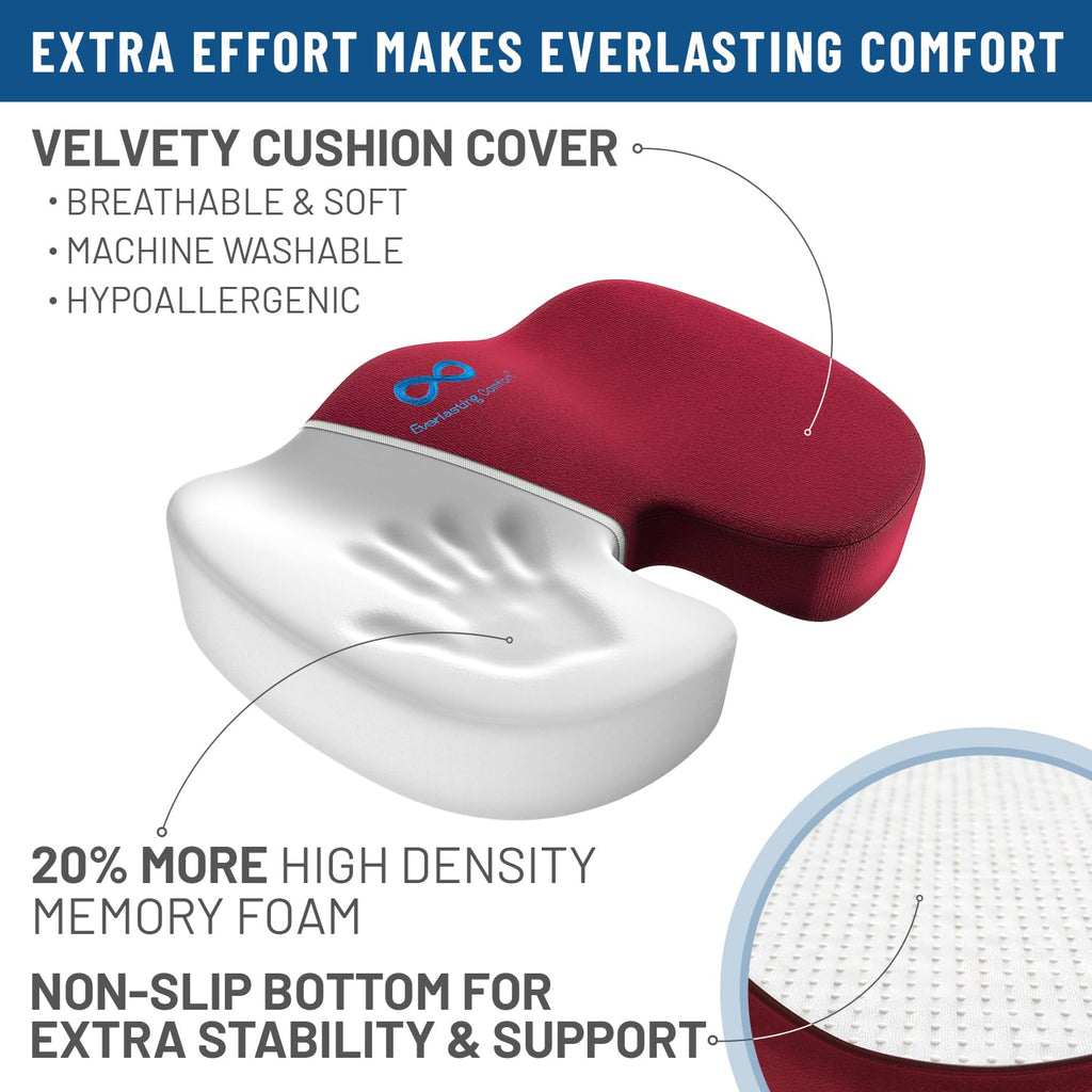 Everlasting Comfort Memory Foam Seat Cushions for Office Chairs - Sciatica & Tailbone Pain Relief Cushion - Car Seat & Office Chair Cushion - Ergonomic Office Desk Accessories for Comfort