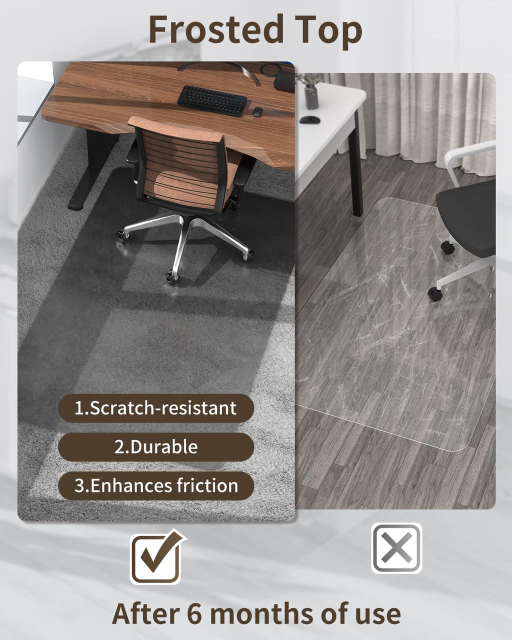 Blvornl Frosted Clear Chair Mat for High Pile Carpet and Hardwood Floor, 32.3"*53" Hard Material Chair Mat, Heavy Duty Computer Chair Mats for Rolling Chairs, Desk Floor Rug for Office and Home Grey