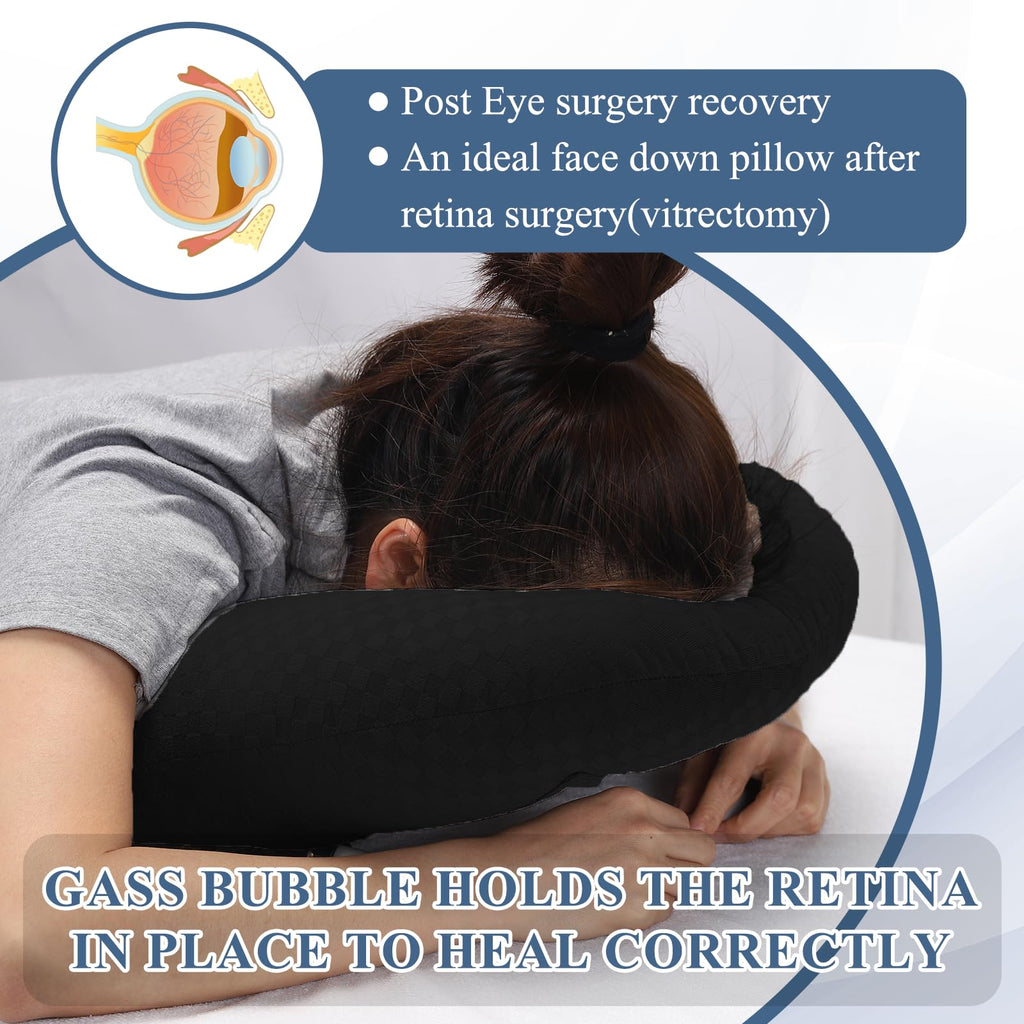 wuwumiline Newly Upgraded Face Down Pillow After Eye Surgery, Prone Pillow with Arm Hole for Face Down Sleeping, Retina and Vitrectomy Lying Pillow, Post Eye Surgery Recovery (Black)