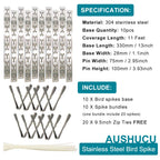aushucu Bird Spikes Cover 11Feet Stainless Steel Pigeons Spikes Small Bird Spikes for Roof Fence Window Mailbox(11Feet)