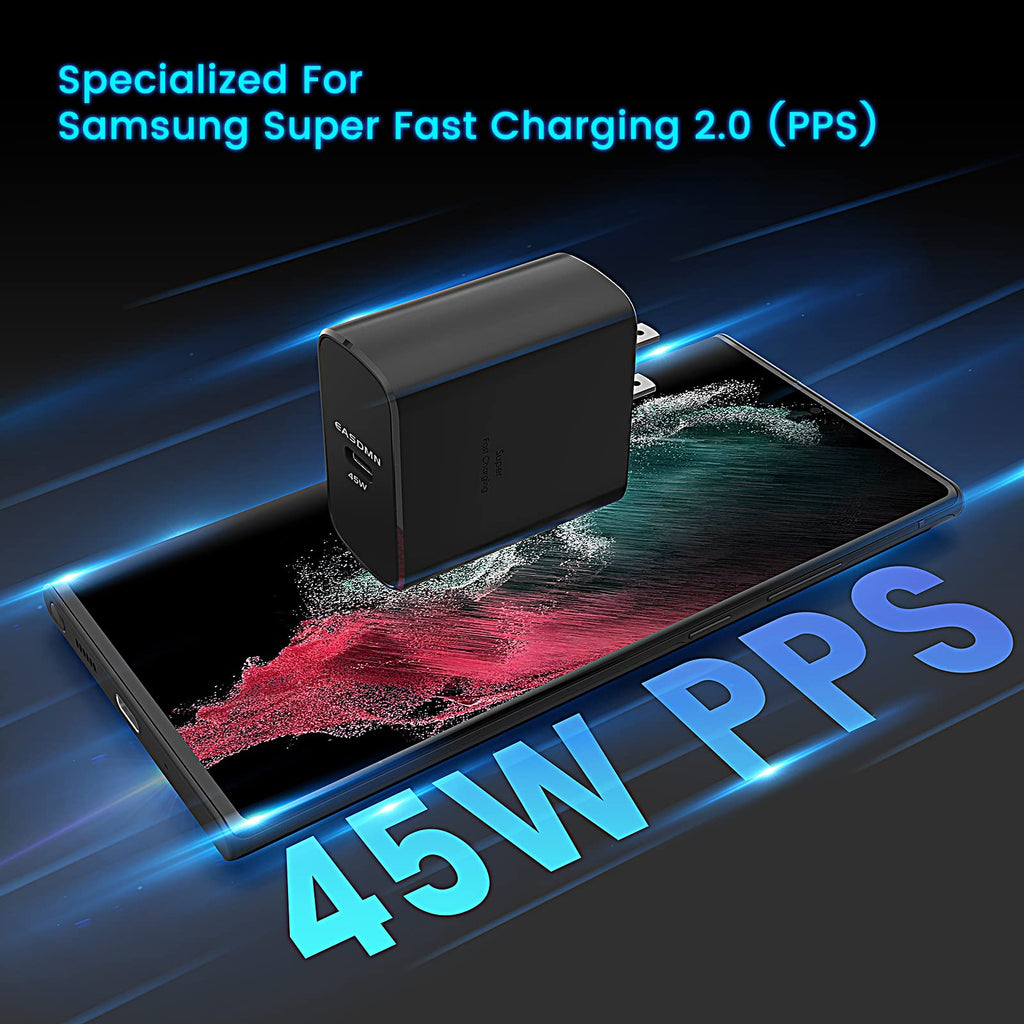 45W Super Fast Charger Type C, [2 PACK] 45 Watt USB-C Charger PD/PPS Wall Charging Block for Samsung Galaxy S24/S23 Ultra/S23+/S22 Ultra/S22+/S20 Ultra/Note 10 Plus, Galaxy Tab S8(with 2x 6.6ft Cable)