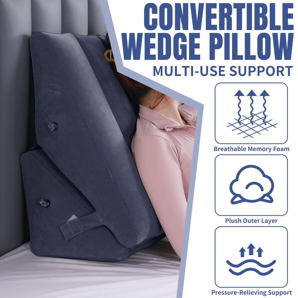 HOMBYS Adjustable Inflatable Bed Wedge Pillow for Sleeping, 7 in 1 Multi Use Back Pillow for Bed Sitting Up, 10 inch Elevated Support Pillow for Legs & Back, Portable for Travel-30"x22"x10", Blue