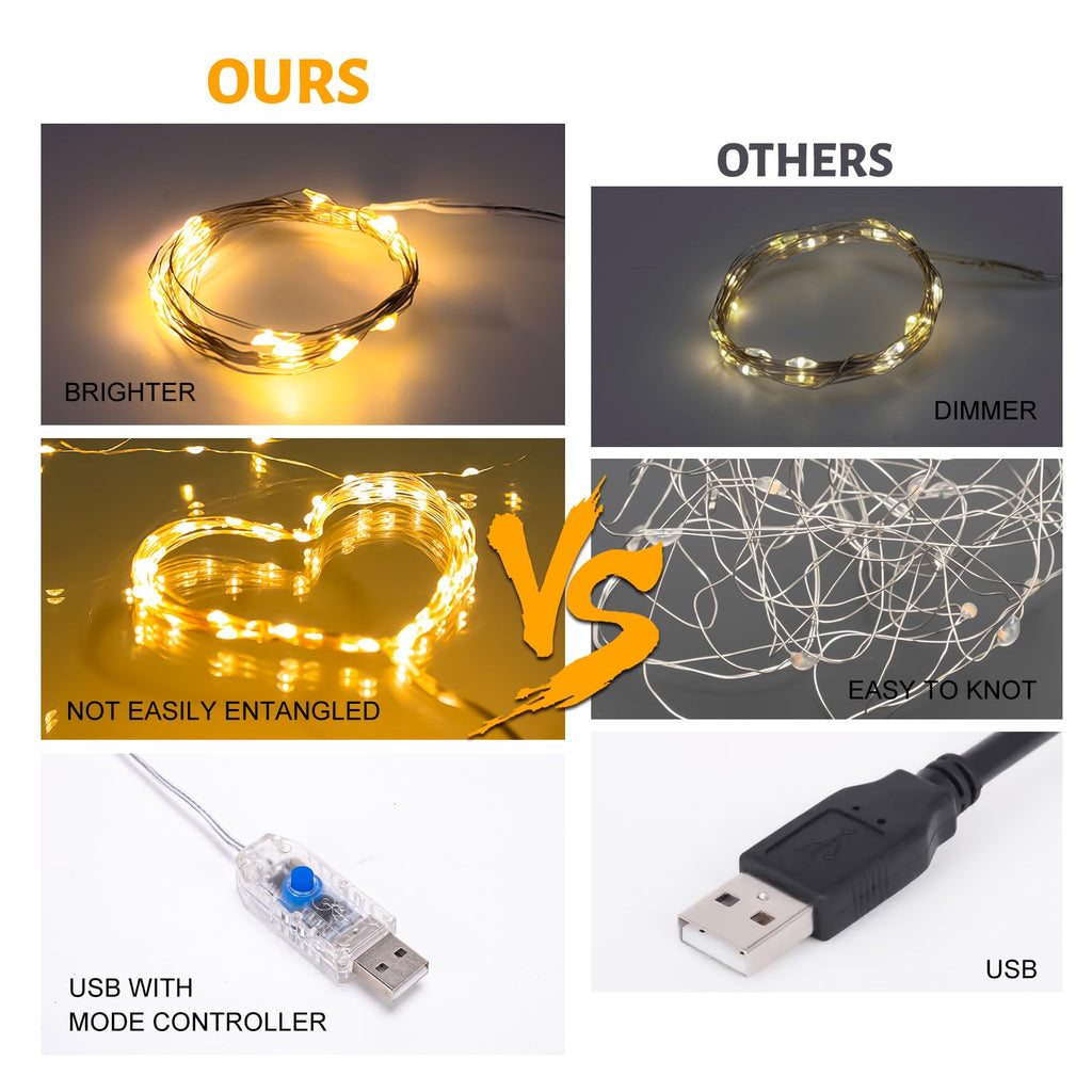 Fairy Lights 66 ft 200 LED USB Twinkle String Lights Plug in Silver Wire Lights with Remote and Timer 8 Modes Outdoor Waterproof Starry Lights DIY Party Wedding Christmas Decoration（Purple）