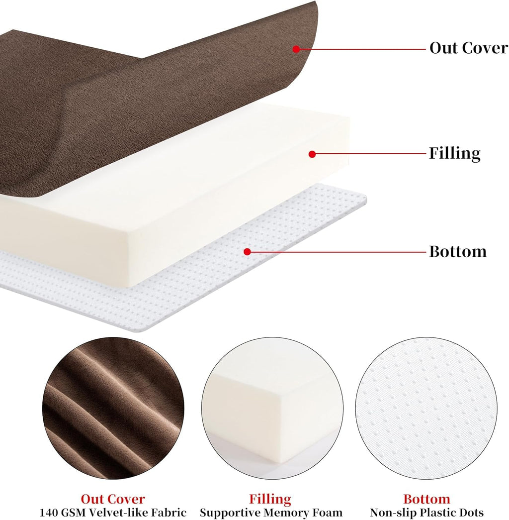 HOMBYS Memory Foam Recliner Cushion for Elderly, 4" Thickness Seat Cushion with Lumbar Support Pillow, Non-Slip & Supportive Chair Seat Cushion with Backrest, (Brown, 21.5" Backrest)