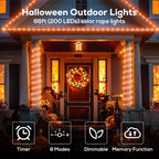 ICRGB Solar Halloween Lights, 66FT 200 LED Outdoor Solar Rope Lights, IP67 Waterproof Solar Lights, 8 Modes Christmas Lights, Solar String Lights for Outside, Halloween Tree Pathway Autumn Decorative