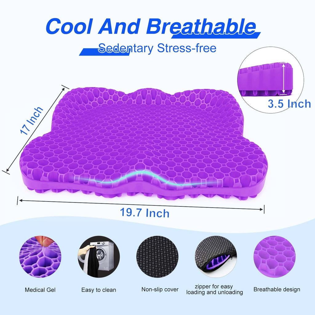Airllantry Thicken 19.7in Seat Cushion, Gel Seat Cushion for Long Sitting–Office Chair, Wheelchair, Car Pad, Large Cooling Support Pad for Back Pain, Sciatica, Tailbone Pain Relief