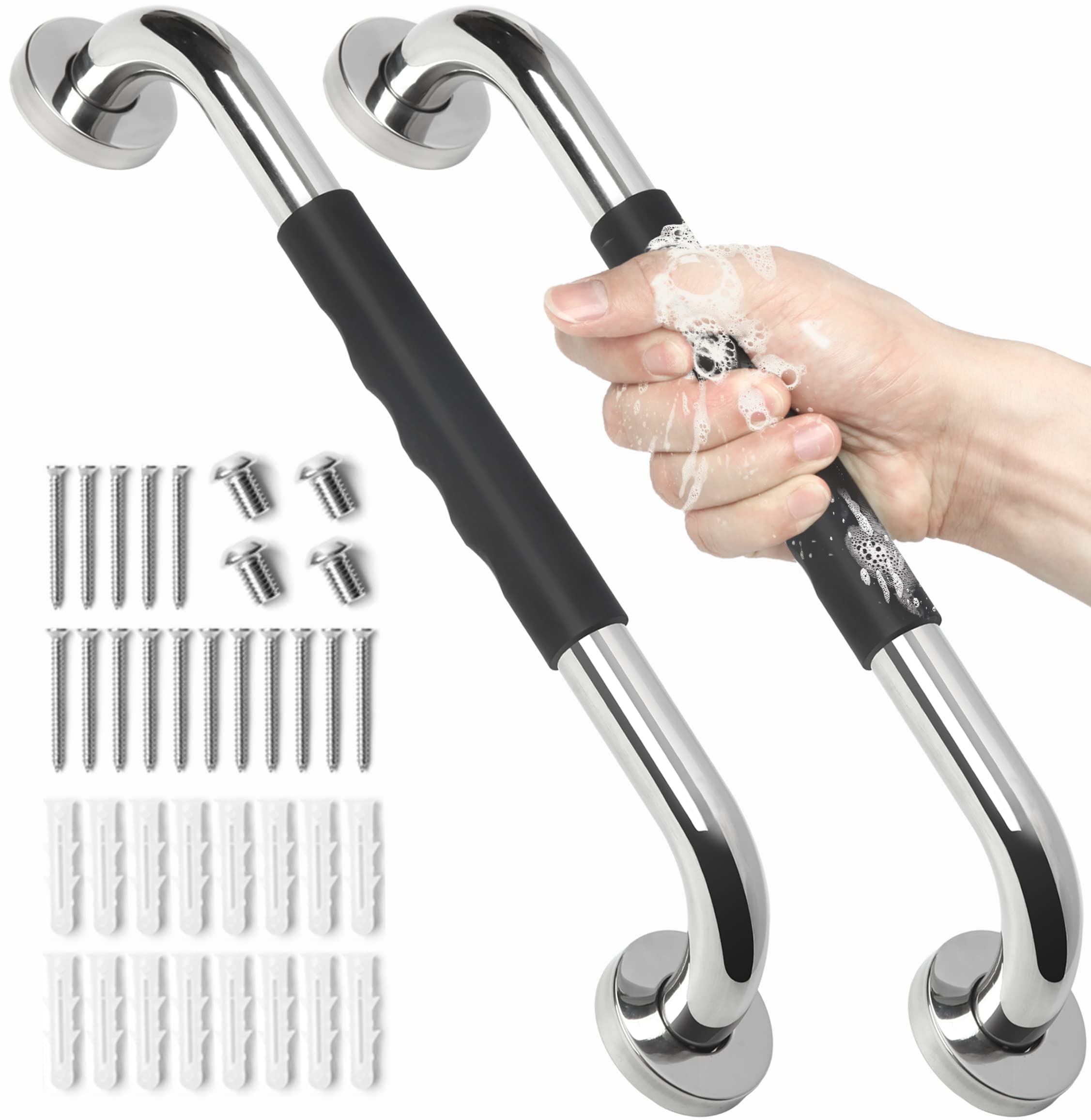 2 Pack Grab Bars for Bathroom, 16 Inch Anti Slip Bathroom Handicap Grab Bars for Showers, Safety Bath & Shower Grab Bar for Seniors, Shower Handles for Elderly, Tesuchan