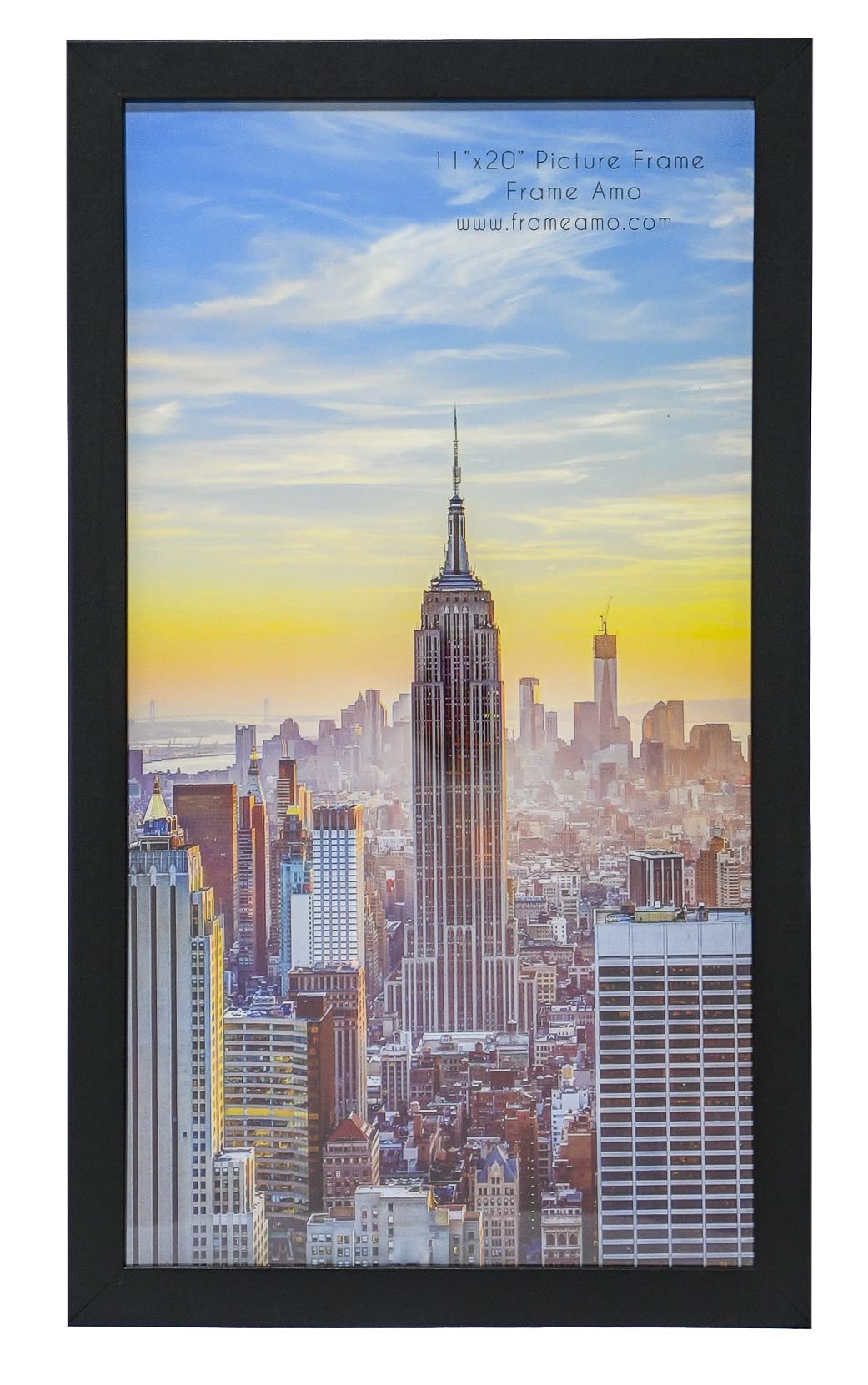 Frame Amo 11x20 Black Modern Picture or Poster Frame, 1 inch Wide Border, Smooth Wrap Finish, Acrylic Face