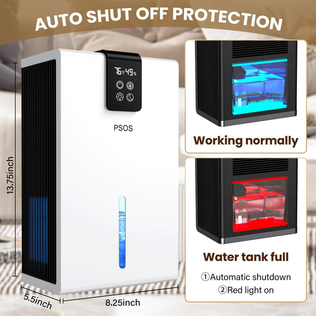 Dehumidifier, 118 OZ Dehumidifier for Home (980 sq.ft), Dehumidifiers for Basement, Bathroom, Bedroom, Quiet with Humidity monitoring, Auto Shut Off, Sleep Mode, 7 Colors LED Light, RV, Closet, White