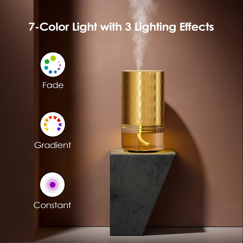 Airversa Waterless Diffuser for Essential Oil 100ml Capacity Battery Operated Aromatherapy Nebulizer Mini Scent Air Machine 1/2/3H/Continous 3 Mist Level 3 Lighting Effects(Scenta Shine Gold)
