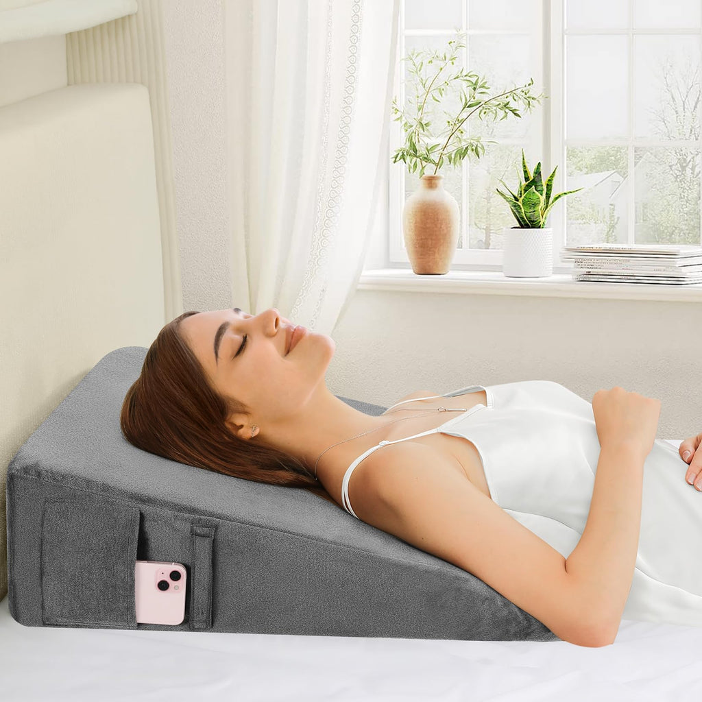 Domusensus Wedge Pillow for Sleeping, 7.5" Bed Wedge Pillow for After Surgery, Triangle Pillow Wedge for Heartburn, Acid Reflux, GERD, Back Pain Relief, Neck Pain, Soft & Cooling Memory Foam Top