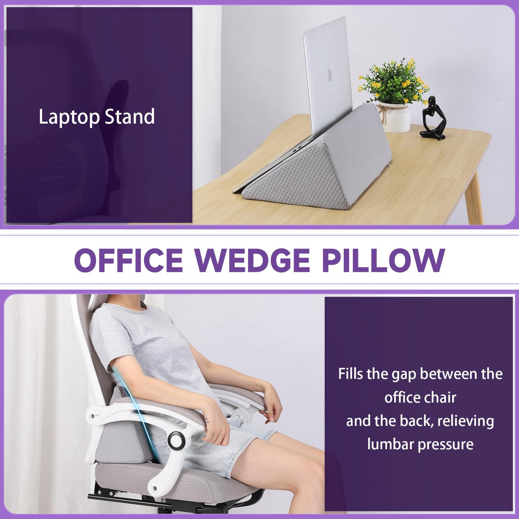 Small Wedge Pillow, Small Wedge Pillow for Sleeping, Foam Wedge for Yoga, Laptop, Memory Foam Positioning, Foam Pillow for Chair, Provide Support and Relieve Fatigue(Grey-S)